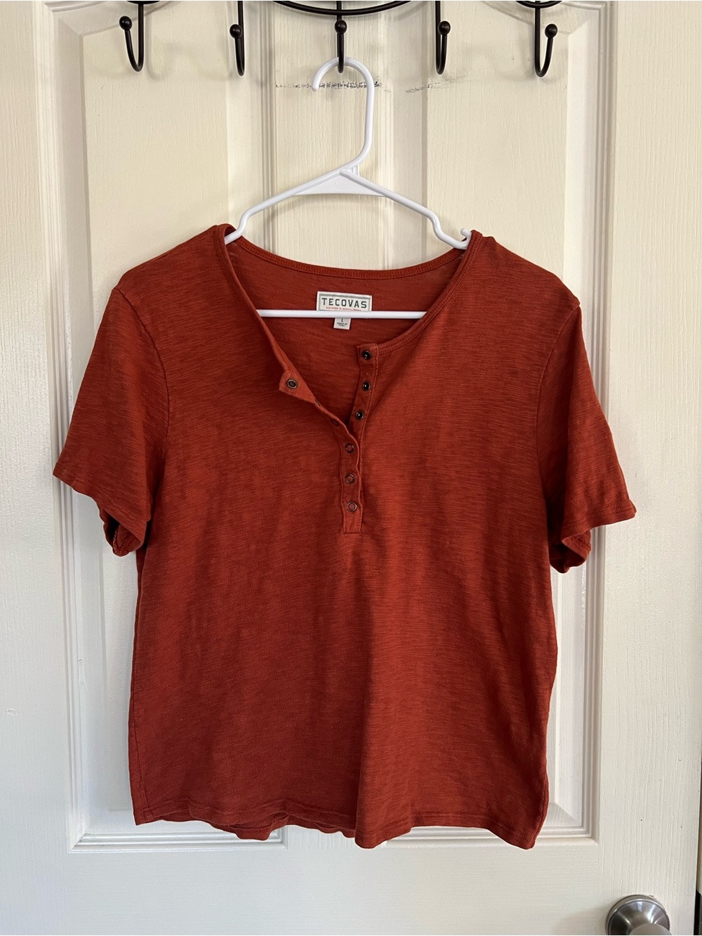Tecovas Rust Orange 100% Cotton Short Sleeve Henley Tee L